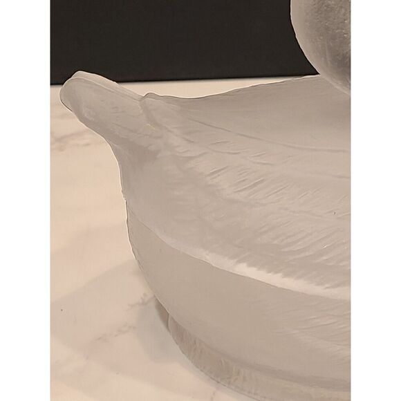 French Portieux Vallerysthal Frosted Glass Swan Trinket/Candy Dish 4¾"x 6" x 4" - Picture 6 of 16